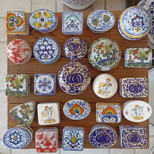 new display of hand-decorated ceramic boxes